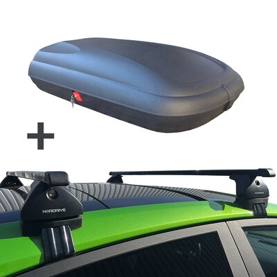 Artplast Dachbox 320 Liter + Nordrive Dachtr&auml;ger Renault Twingo Open Air 5-t&uuml;rig Flie&szlig;heck 09/2014 - 06/2019