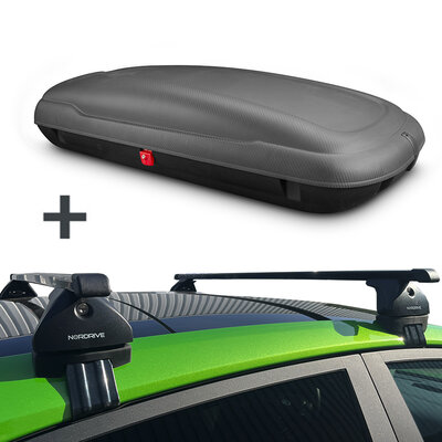 Artplast Dachbox 400 Liter + Nordrive Dachtr&auml;ger Renault Twingo 5-t&uuml;rig Flie&szlig;heck 09/2014 - 11/2024
