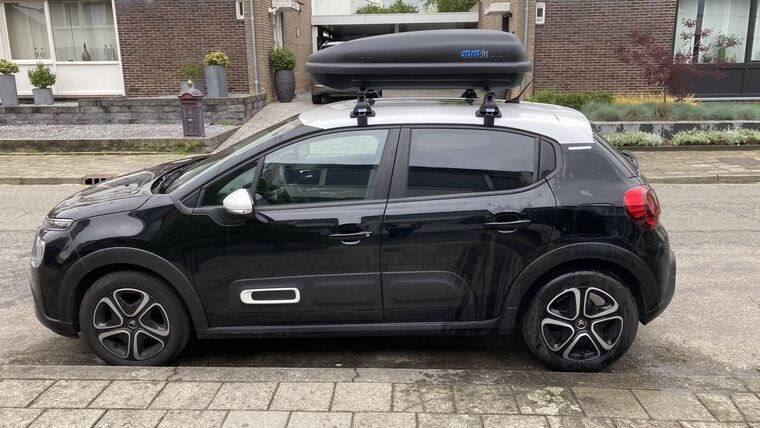 PerfectFit Dachbox 400 Liter + Nordrive Dachtr&auml;ger Renault Twingo Open Air 5-t&uuml;rig Flie&szlig;heck 09/2014 - 06/2019