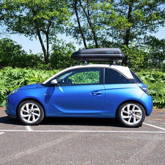 PerfectFit Dachbox 400 Liter + Nordrive Dachtr&auml;ger Renault Twingo Open Air 5-t&uuml;rig Flie&szlig;heck 09/2014 - 06/2019