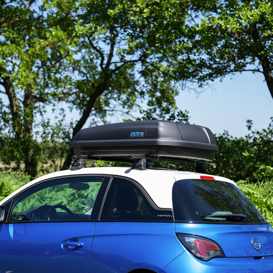 PerfectFit Dachbox 400 Liter + Nordrive Dachtr&auml;ger Renault Twingo Open Air 5-t&uuml;rig Flie&szlig;heck 09/2014 - 06/2019