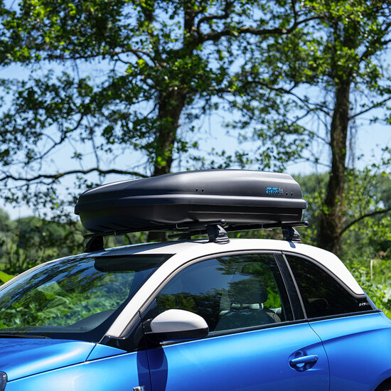 PerfectFit Dachbox 400 Liter + Nordrive Dachtr&auml;ger BMW 1-Serie 5-t&uuml;rig Flie&szlig;heck 09/2011 - 06/2019