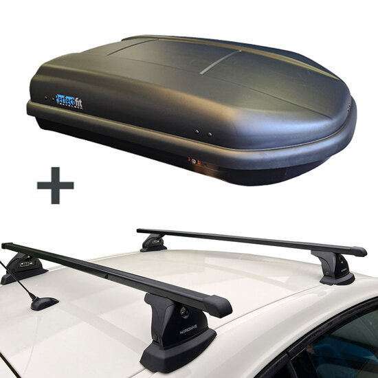 PerfectFit Dachbox 400 Liter + Nordrive Dachtr&auml;ger Fiat Panda 5-t&uuml;rig Flie&szlig;heck ab 11/2020